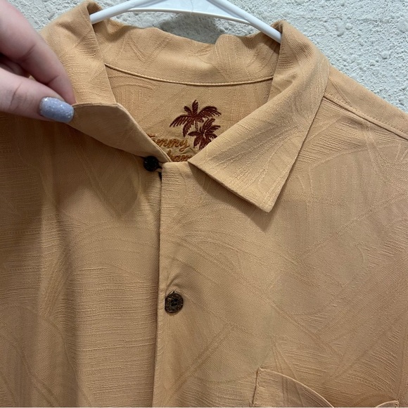 Tommy Bahama Orange Tropical Palm Leaf Button Up Camp Shirt 100% Silk Men's L - Picture 2 of 6